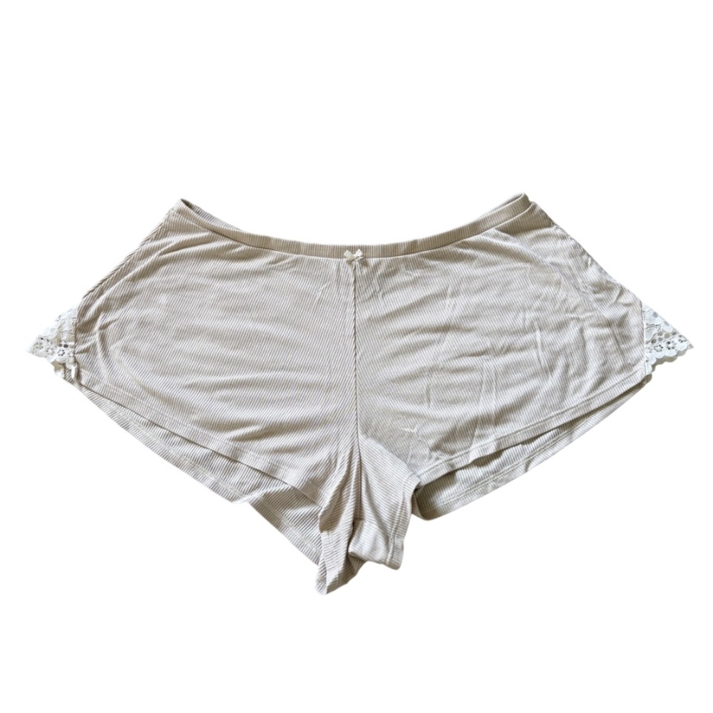 Victoria's Secret Cream Ribbed Lace Accent Pajama Shorts